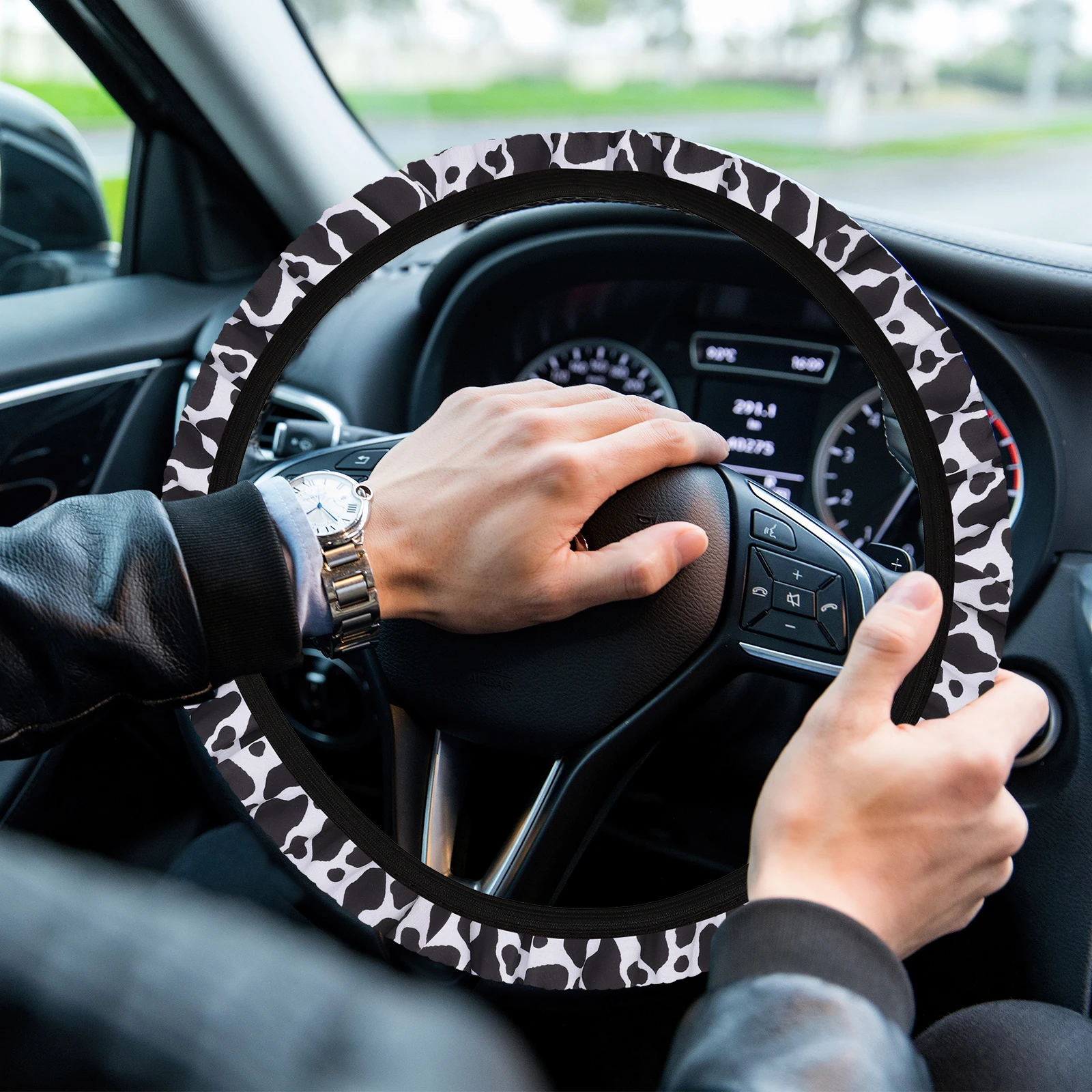 

1 Set Cow Pattern Steering Wheel Cover Coasters Premium Car Accessories Easy Install Durable Skin-Friendly Decorative Interior