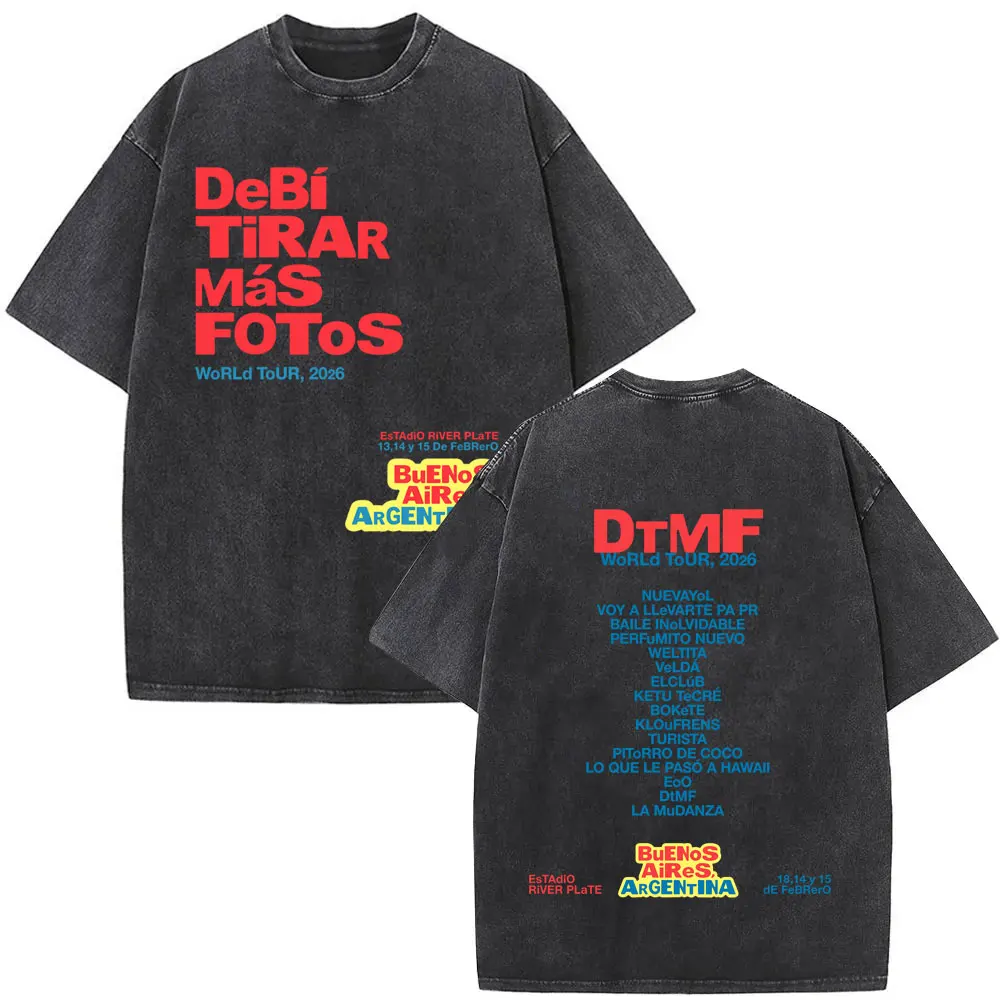 Washed Vintage Rapper Bad Bunny T Shirt Debi Tirar Mas Fotos DTMF Merch T-shirt Men's Fashion Hip Hop T-shirts Retro Streetwear