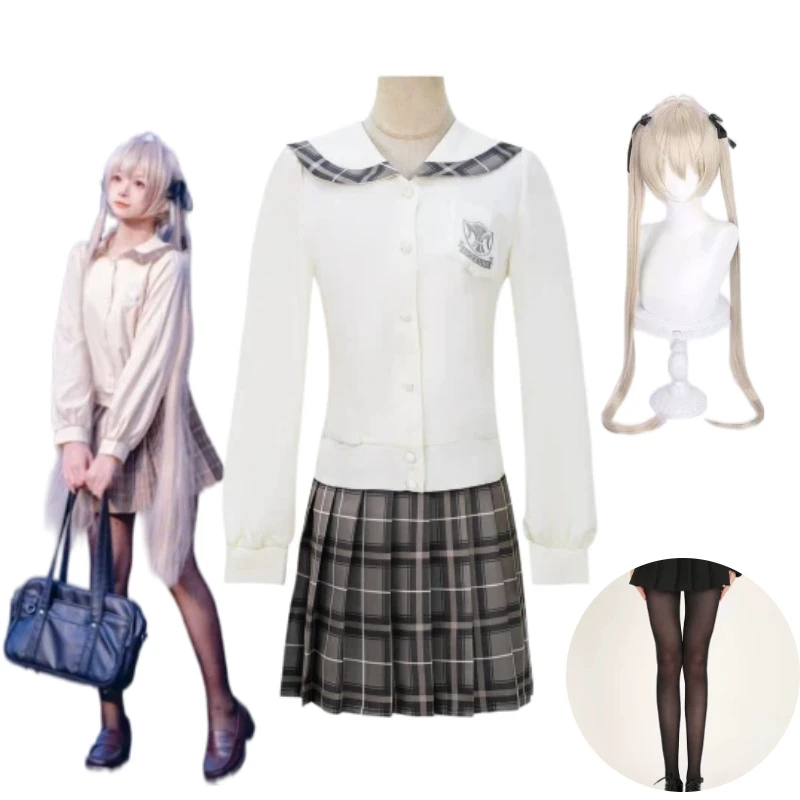 Disfraz de Cosplay de Anime Sora Kasugano, Uniforme Escolar JK, Top, Falda, Calcetines, Peluca, Traje para Mujer, Ropa para Fiesta de Halloween y Juego de Roles