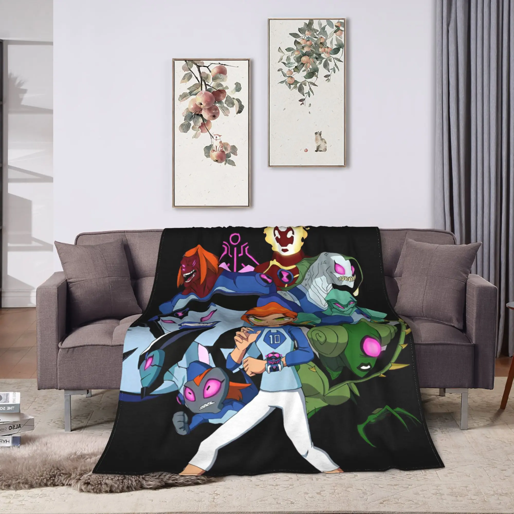 Warm Soft BlanketsKids Adult Picnic Ben 10 Alien  anime  Bedding Throws  Flannel Bedspread For Home Decor Fluffy Sofa Bed Cover