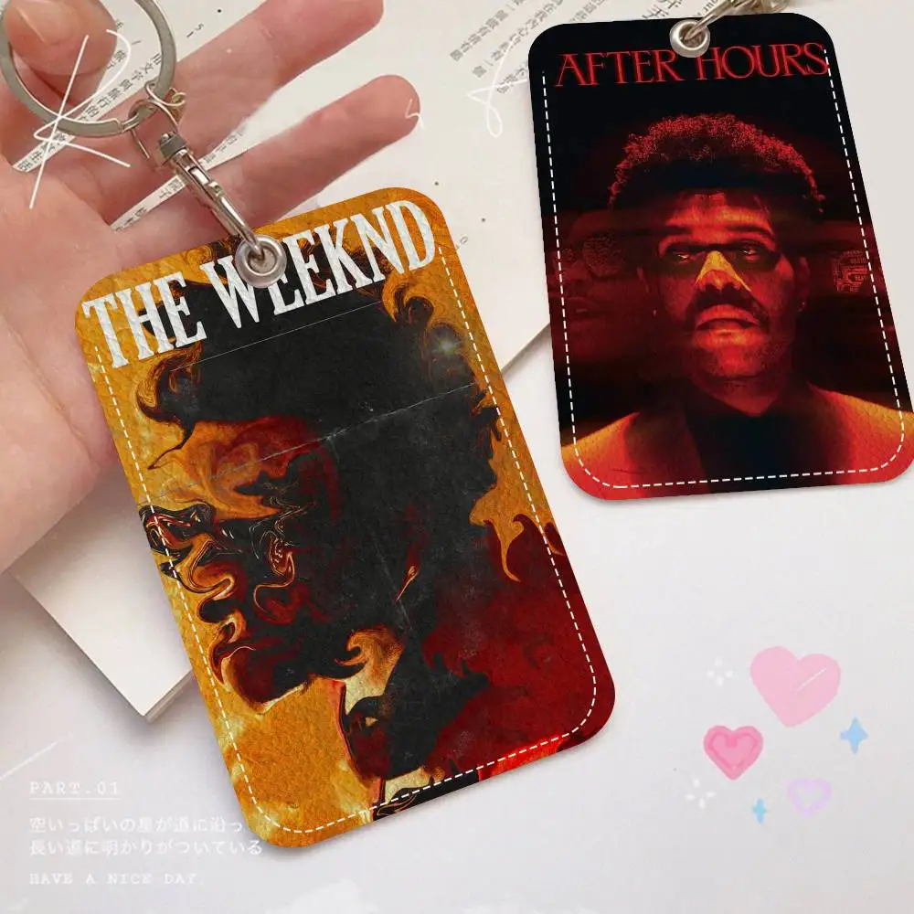 Music Album Star The Weeknd 1Pc Access Card Case Leather Card Holder Keychain Key Ring Door Access Tags ID Card Case Keychain