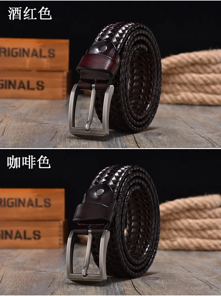 Neue Geflochtene 4 cm Männer Gürtel Für Gewebt Luxus Echtes Leder Kuh Streifen Hand Stricken Designer Gürtel Hohe Qualität Männlich gürtel 125 CM – Detail 2