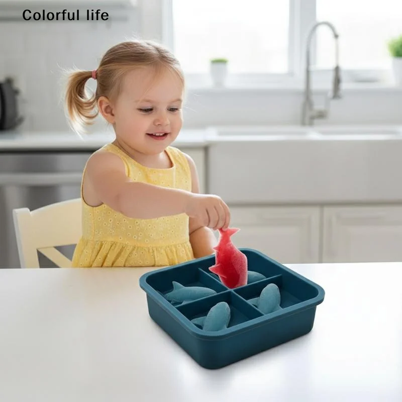 Molde de hielo con forma de tiburón, color azul, bandeja de silicona para cubitos de hielo con forma de animales, 4 cavidades, para bebidas de whisky y fiestas