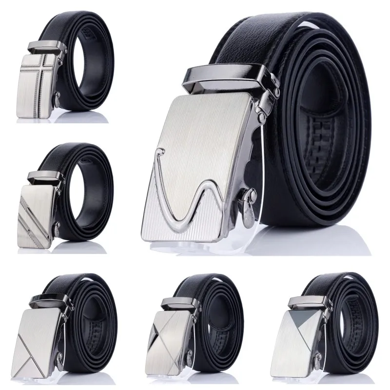 New Men's Automatic Buckle Belts PU Leather No Buckle Waist Belts Gold Silver Men Alloy Casual Strap Jeans Belt Waistband 120cm