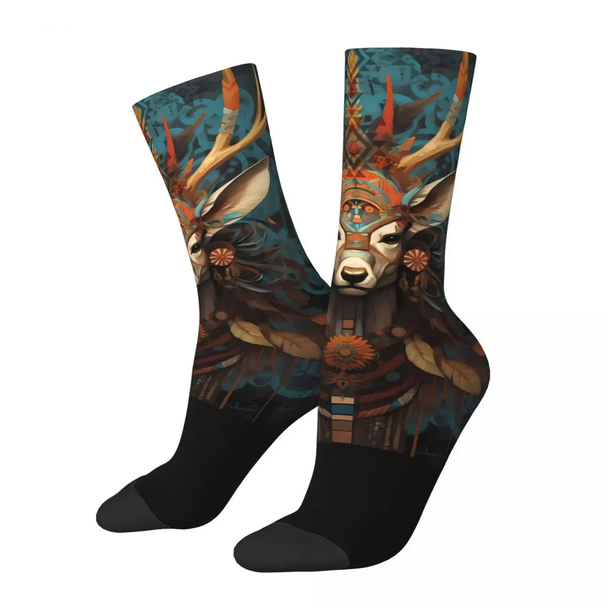 

Funny Men's Socks Deer Shaman Retro Hip Hop Crew Sock Gift Pattern Printed