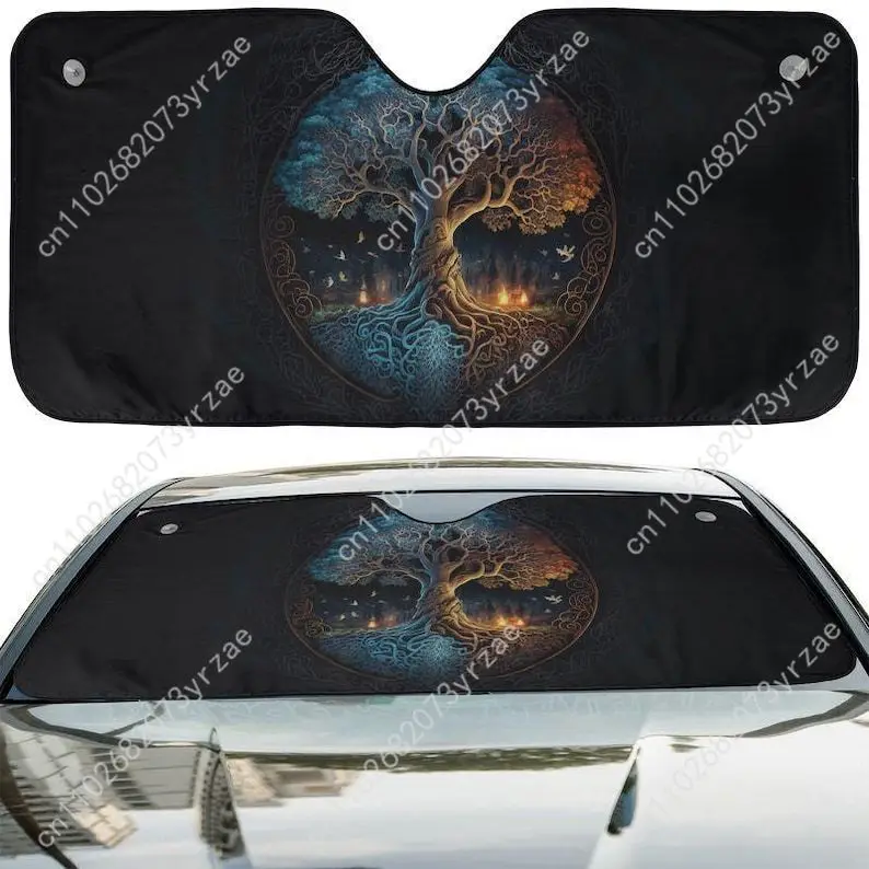 

Norse Tree of Life Car Sun Shade Good Heat Insulation Effect Windshield Sunshade Portable Waterproof Easy Clean Car Accessory