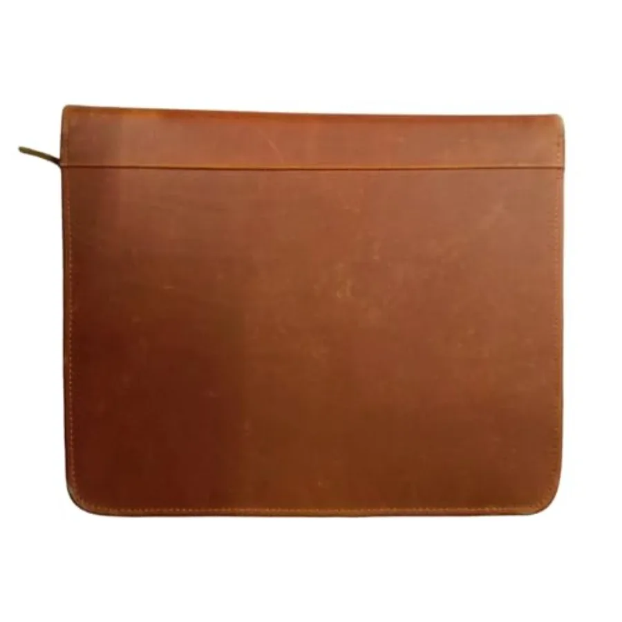 

Top Grain Leather Portfolio Folder with Zipper Vintage Full-Grain Leather Organizer with Legal Pad Holder Card Slots and Docume
