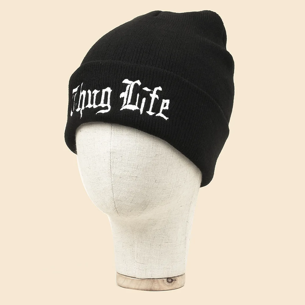 

New THUG LIFE Black Letter Beanie Unisex Fashion Hip Hop Mens Beanies Knitted Caps For Women Skullies Gorros Bonnets hat