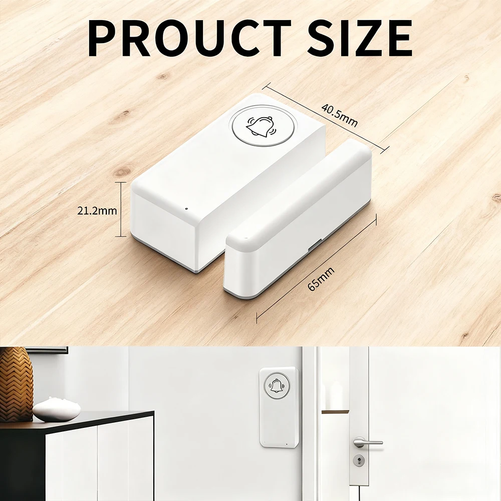 يعمل مستشعر نافذة الباب الذكي Tuya WiFi مع إشعار الحياة الذكية في الوقت الحقيقي وإنذار 90 ديسيبل لأمن المنزل سهل التركيب