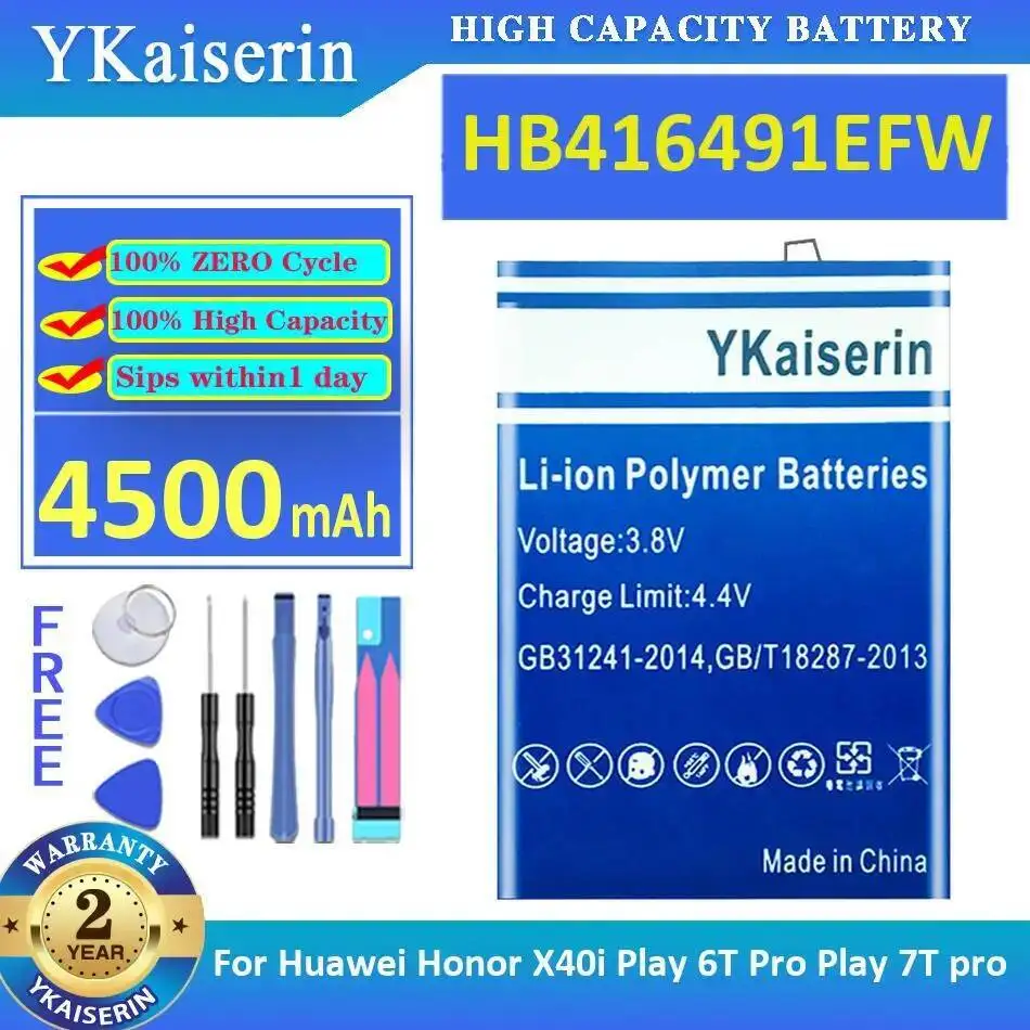 

Mobile Phone Battery HB416491EFW 4500Mah For Huawei Honor X40i Play 6T Pro 7T