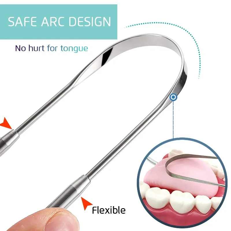 Raspador de lengua de acero inoxidable, limpiador de lengua profesional para eliminar el revestimiento de la lengua, herramienta de cuidado bucal, 3 uds.