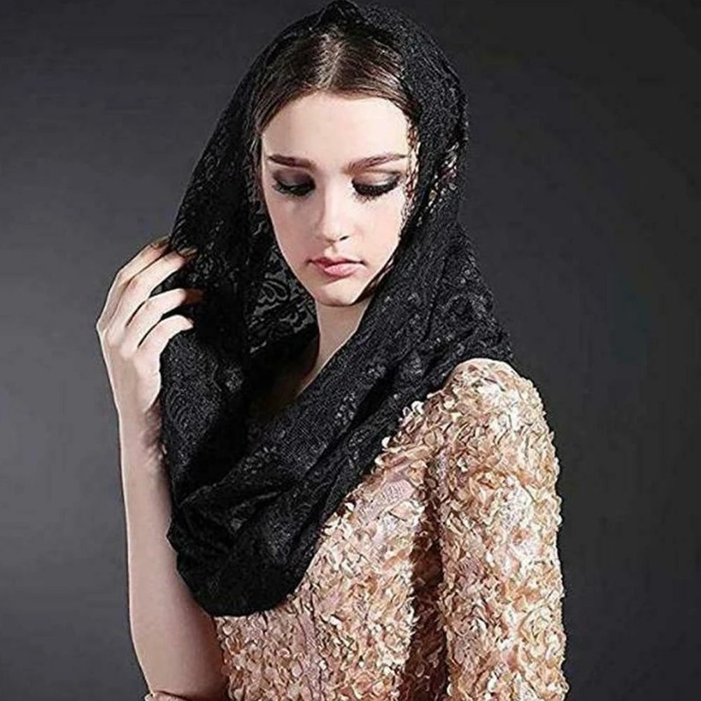 

Catholicism Lace Veil Women Scarf Coverings Black Lightweight Floral Wedding Head Covering Neckerchief Durability Comfort