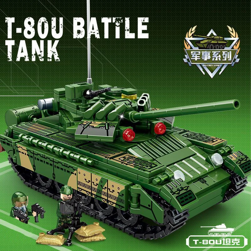 Military Vehicles T-80 Main Battle Tank USSR US Building Blocks World War 2 Army Action Figure Bricks Kit ww2 Model Kids Toys