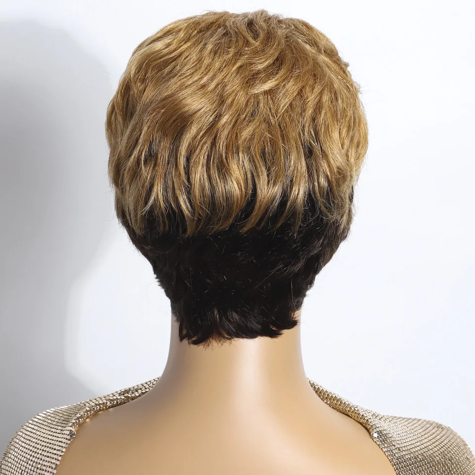 Ombre Blonde Short Pixie Human Hair Wig Highlight Brazilian Lace Front Human Hair Wigs For Women Slick Back Human Hair Lace Wig