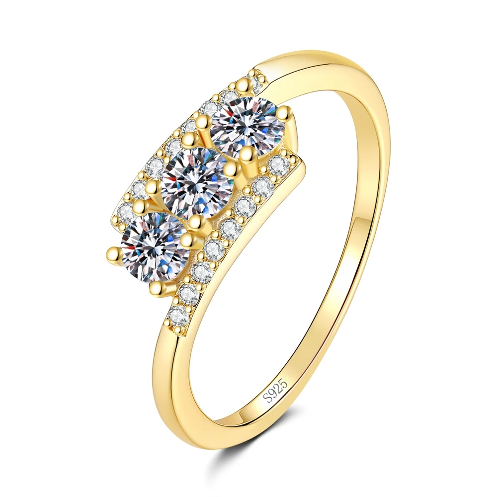 D Color VVS1 Moissanite Ring S925 Sterling Silver 18K Gold Plating Wedding Ring for Woman Birthday Party Jewelry Gift