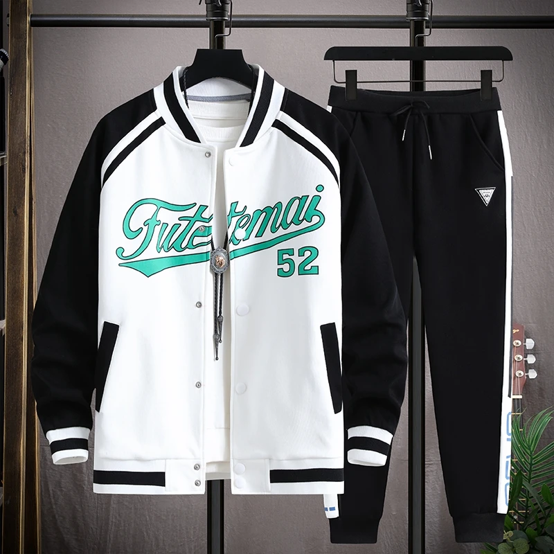 Unisex Baseball Uniform Suit Men Set Baseball Jacket Letter Embroidery Hip Hop Two-piece Street Men Tracksuits Sweatsuit