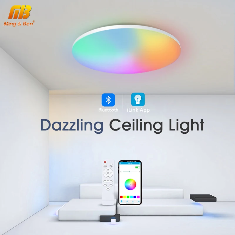 luz de teto rgb smart home painel led decoracao interior controle remoto aplicacao de escurecimento quarto festa quarto 36w 54w 220v 01