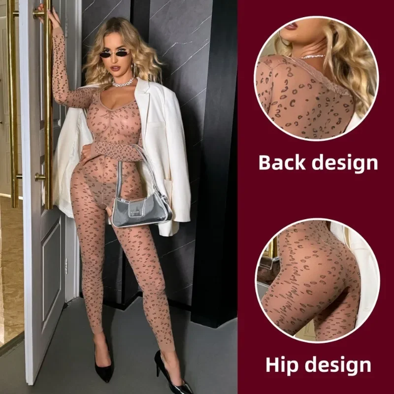 

Leopard Skin Color Uniform Sexy Lingerie Sexy Jumpsuit Stockings Passionate Temptation Open Perspective Erotic Jumpsuit