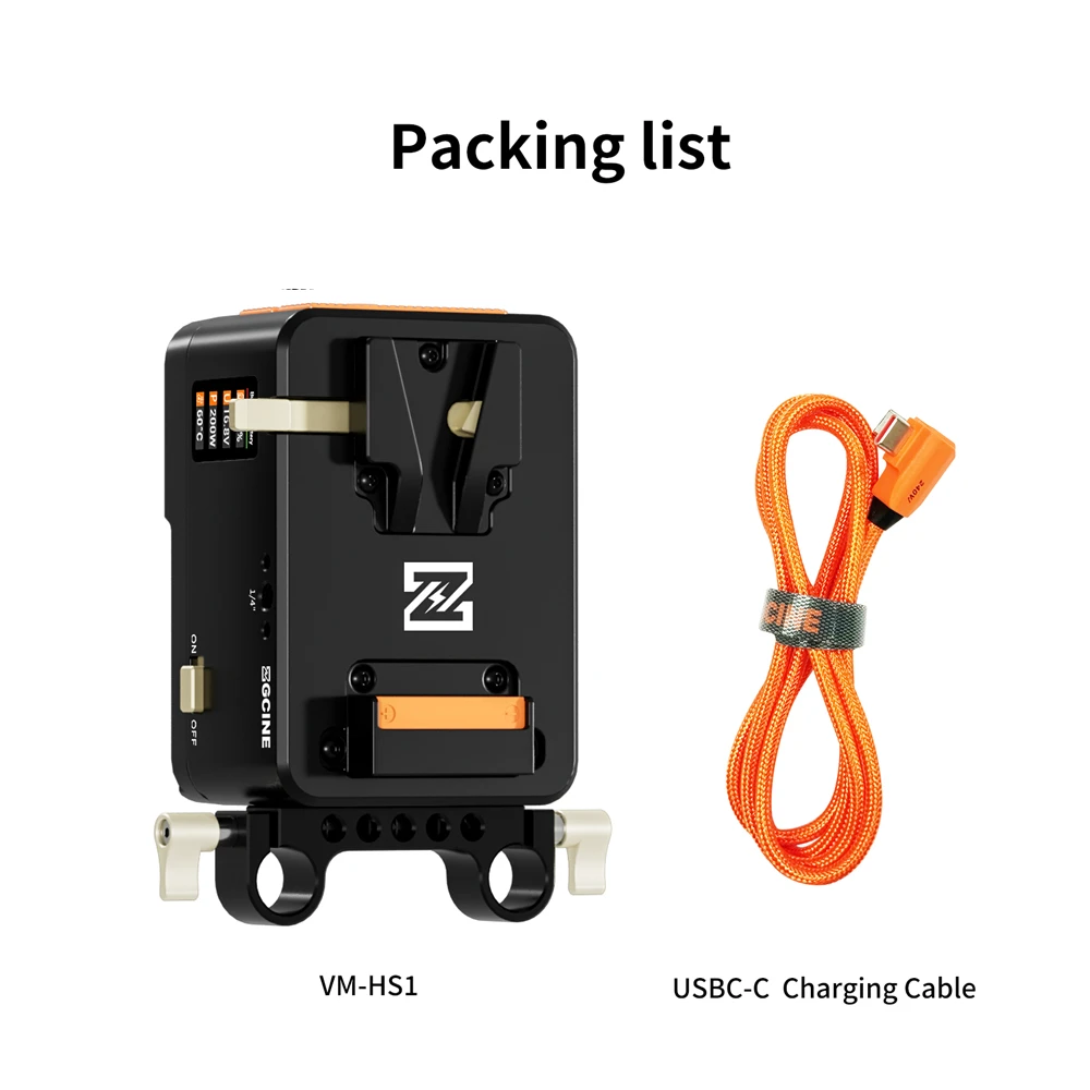 ZGCINE VM-HS1 ホットスワッププレート Vマウントバッテリープレート 内蔵バッテリー 50Wh、USB-C PD入力 65W、0.96インチIPSディスプレイ搭載