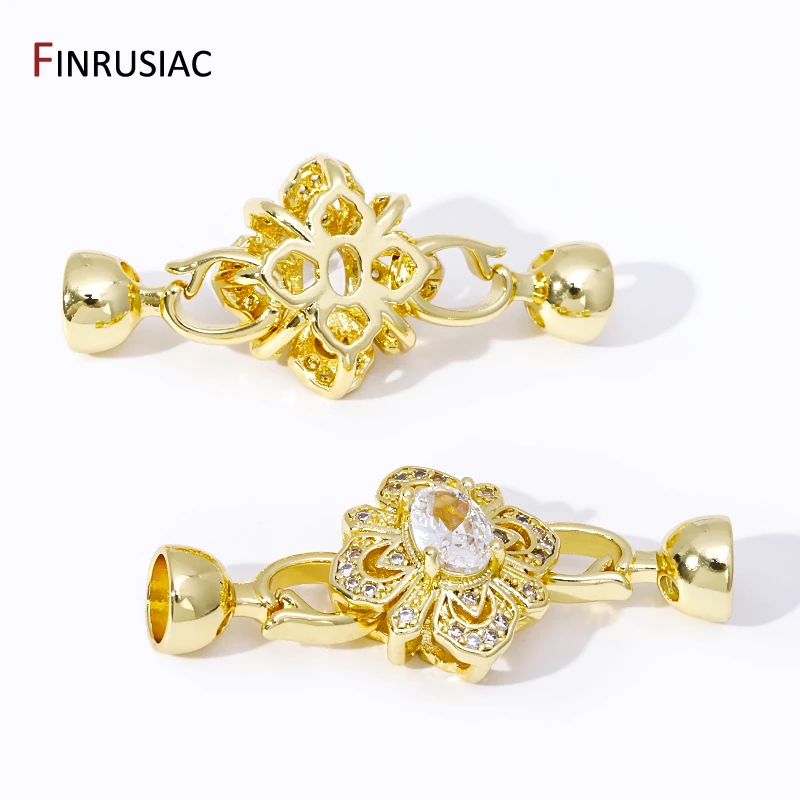 4 Styles 18K Gold Plated Inlaid Zircon Butterfly Flower Pearl Clasp Fastener Connector For DIY Bracelet Necklace Making Supplies