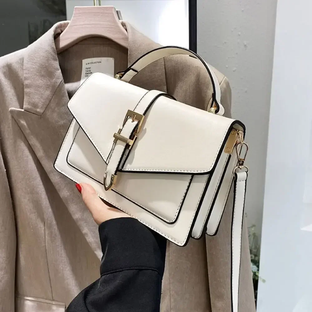 Fashion Handbag Ladies Solid Color Simple Crossbody Bag Women Stylish PU Leather Messenger Shoulder Bag Leisure Bag