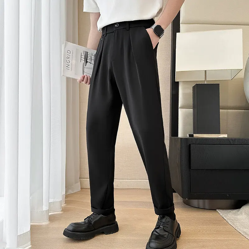 2024 Spring Casual Pants Men Solid Color Breathable Simple Trousers Male Clothing Office Social Streetwear Suit Pants