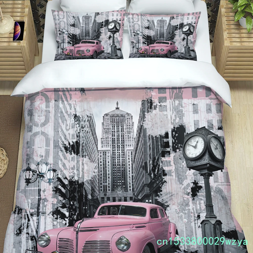 Home Textiles Bedding - 3pcs 침구 세트 클래식 자동차 빈티지