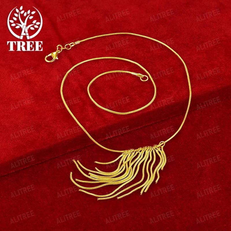 

18k Gold Beautiful Tassel Necklace Men Women Party Charm Engagement Wedding Fashion Elegant Fine Jewelry Gift Accessories