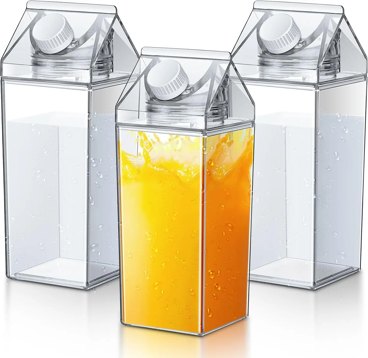 

3 Pack 25oz Milk Carton Water Bottles, Reusable Square Plastic Bottle, Leakproof for Juice Coffee