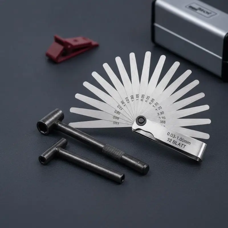 Stainless Steel Tapet Set 0.02-1.00mm Feeler Gauge Tune Up Set High-Precision Caliper T-Type Wrench Set Of 2 Pieces