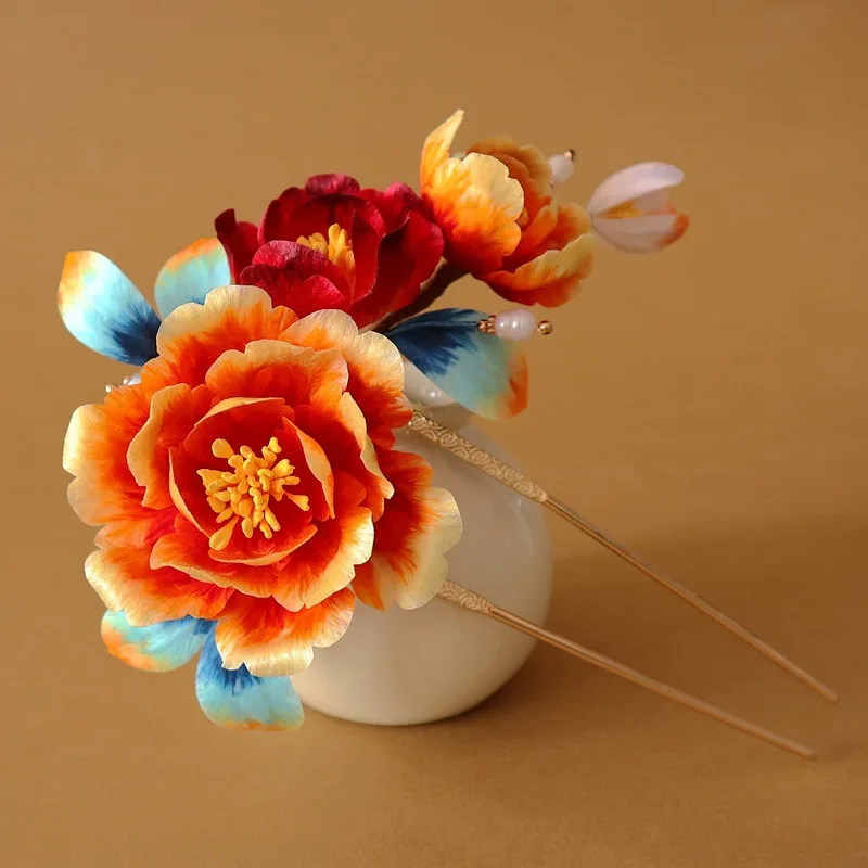 handmade-orange-peony-velvet-flower-hairpin-ancient-chinese-style-silk-hair-accessories-fairy-atmosphere-hair-ornament