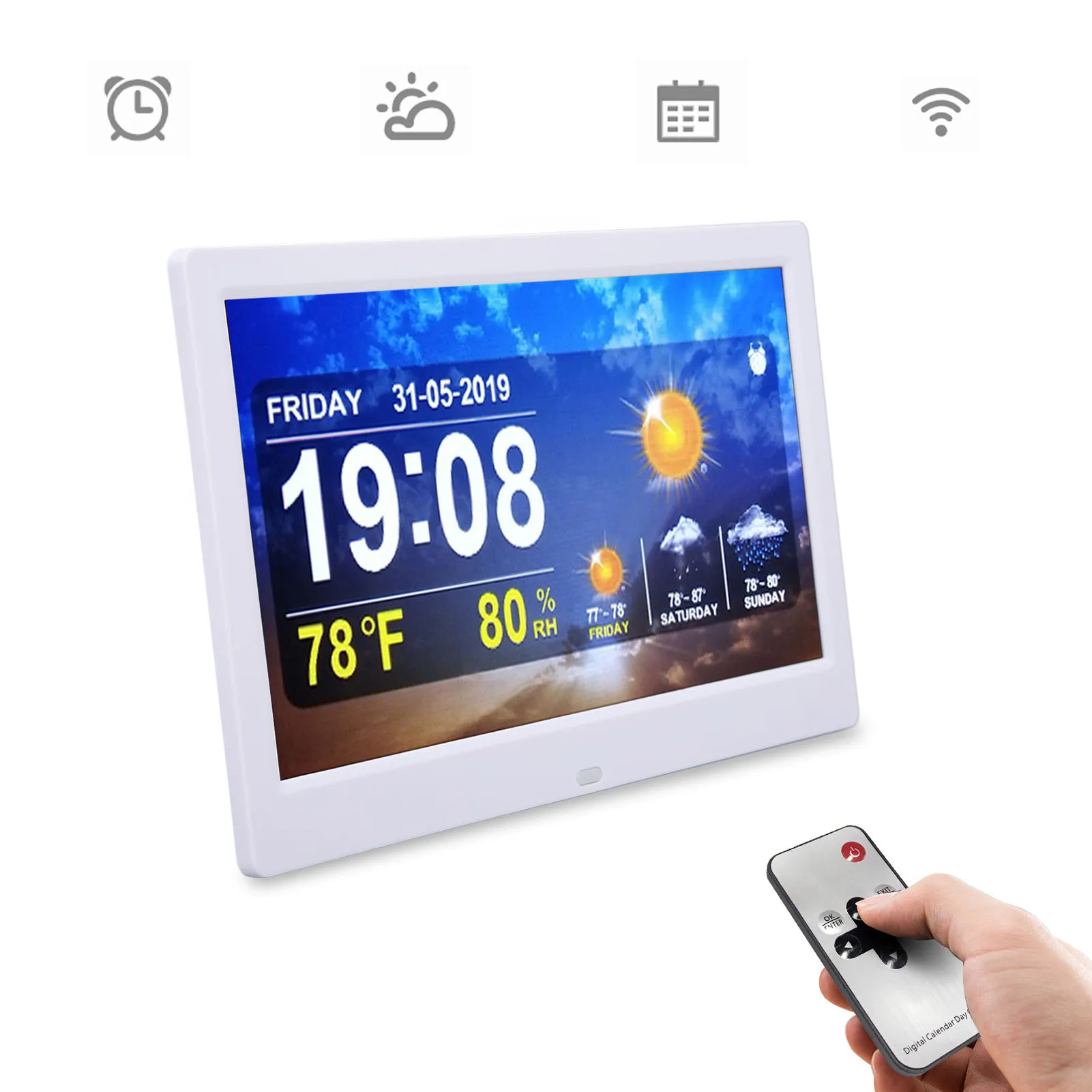 

Color Display Alarm Clock ABS White 10in Adjustable Brightness Weather Clock 160mAh 16MB 100-240V for Bedroom
