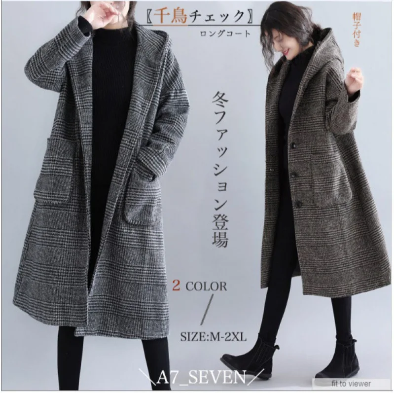 

Winter design thickened women's clothing thousand bird grid woolen coat, thin medium and long fashion coat