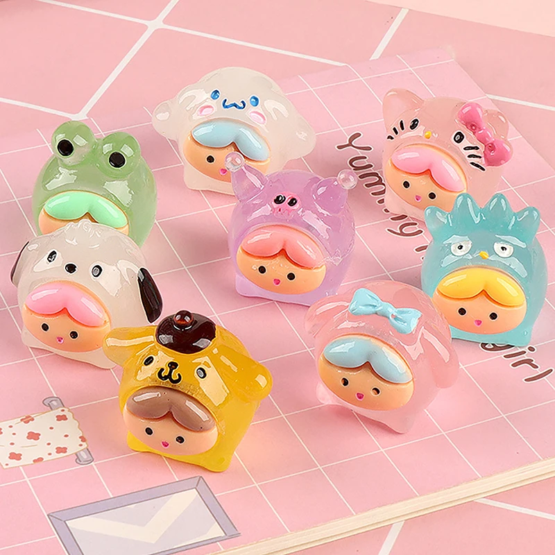 Cartoon Luminous Duck Resin Cabochon Miniature Dollhouse Accessories DIY Scrapbook Craft Christmas Decorations For Home