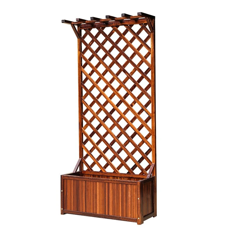 Antiseptic wood flower stand, flower box fence grid, balcony, outdoor courtyard partition, carbonized solid wood flower slot