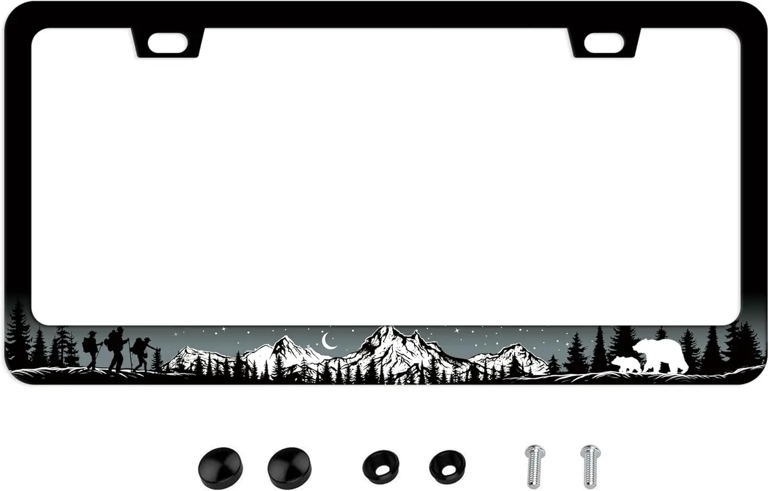 Cool Mountains License Plate Frame - Adventure License Plate Frames Camping License Plate Cover Forest Animal Bear Wildlife
