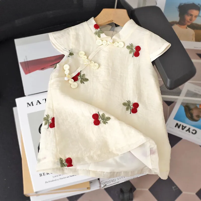 Girls' Dress Summer New Chinese Children's Princess Dress Western Style Little Girls' Cheongsam Dress