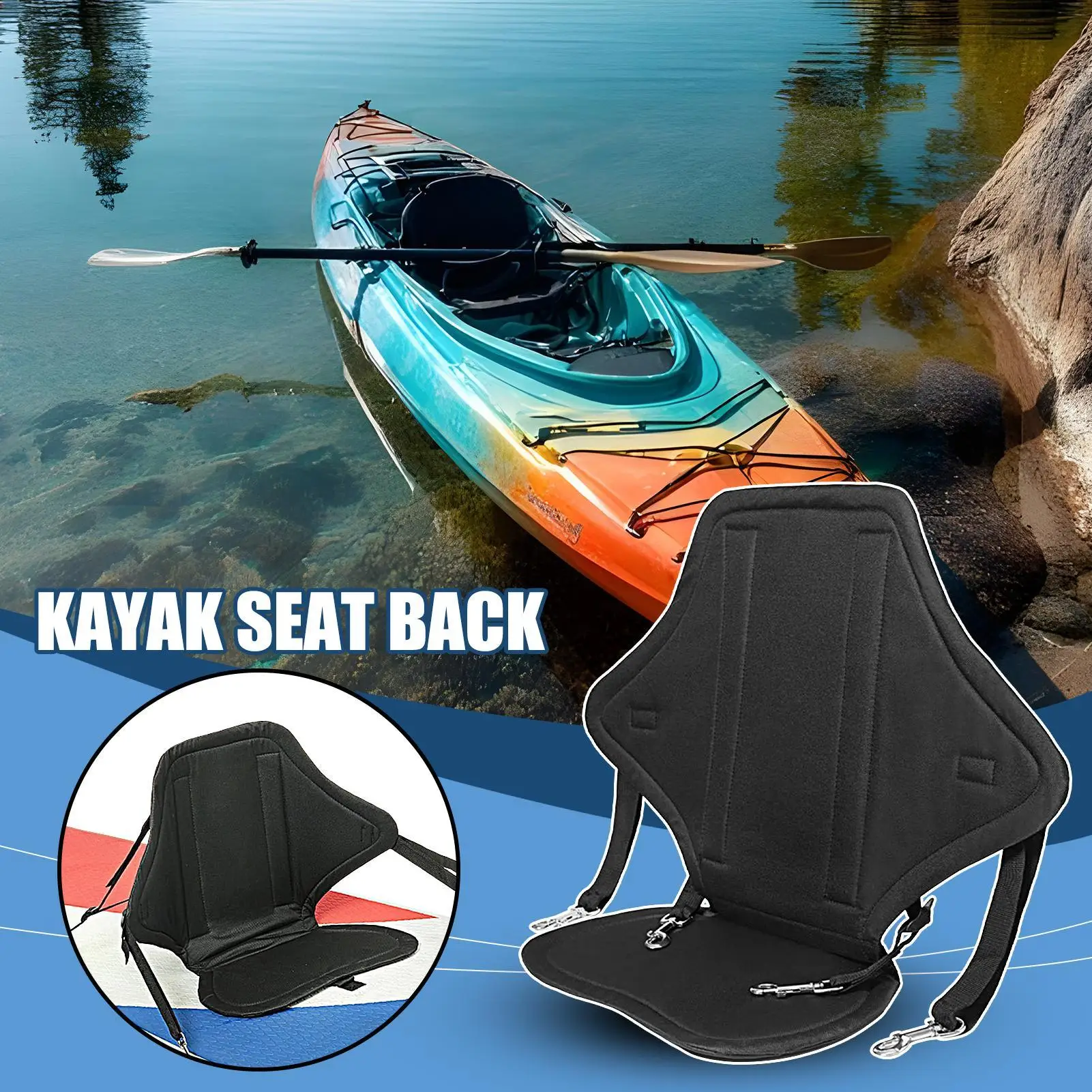 Kayak Seat Cushion with Storage Bag Padded Adjustable Canoe Safety Seat Waterproof Surf Paddle Board Seats with Back Support