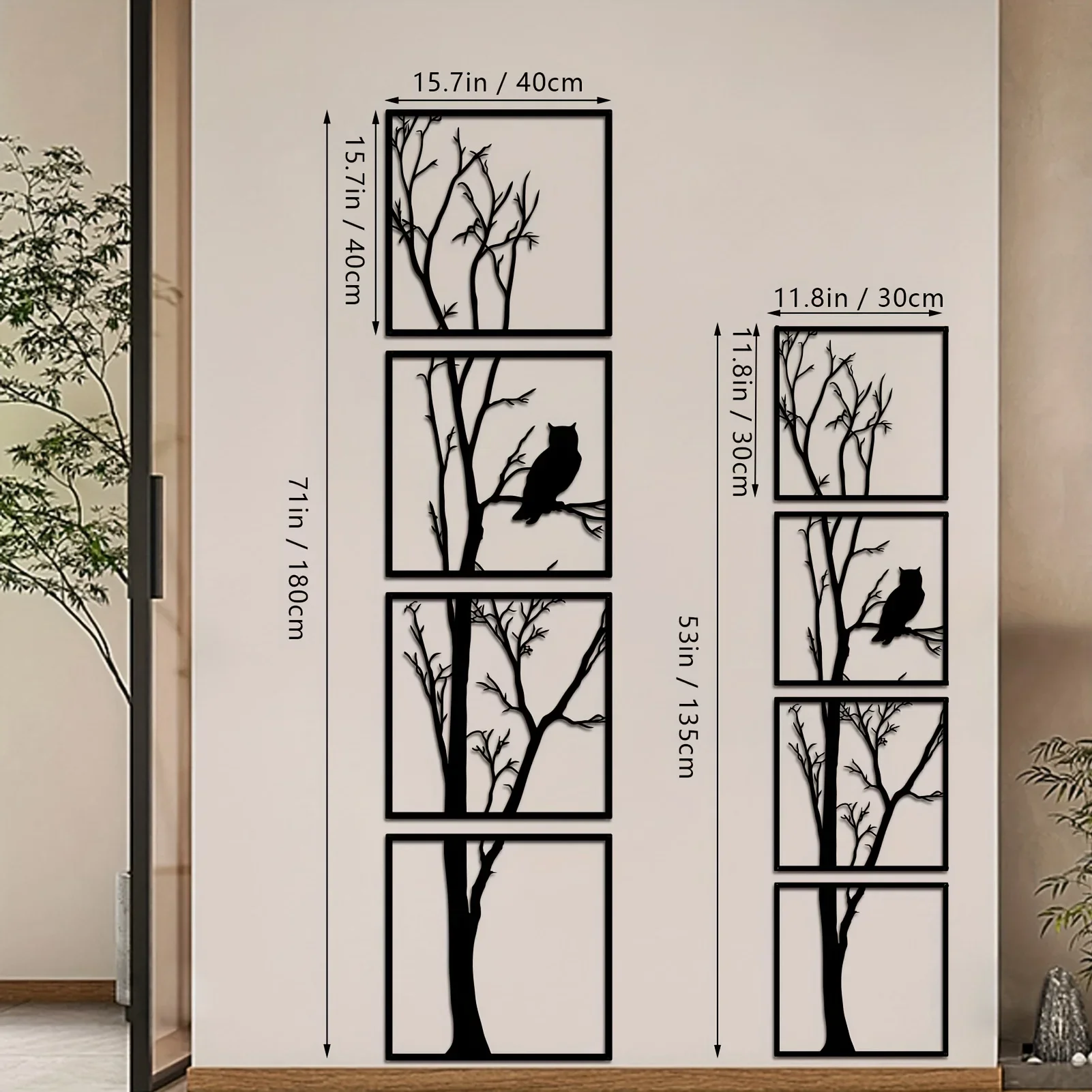 4pcs/set Owl Tree Branch Wall Mounted Art, Black Metal Wall Decoration, Bedroom Livingroom Decor Study Office Home Decoration