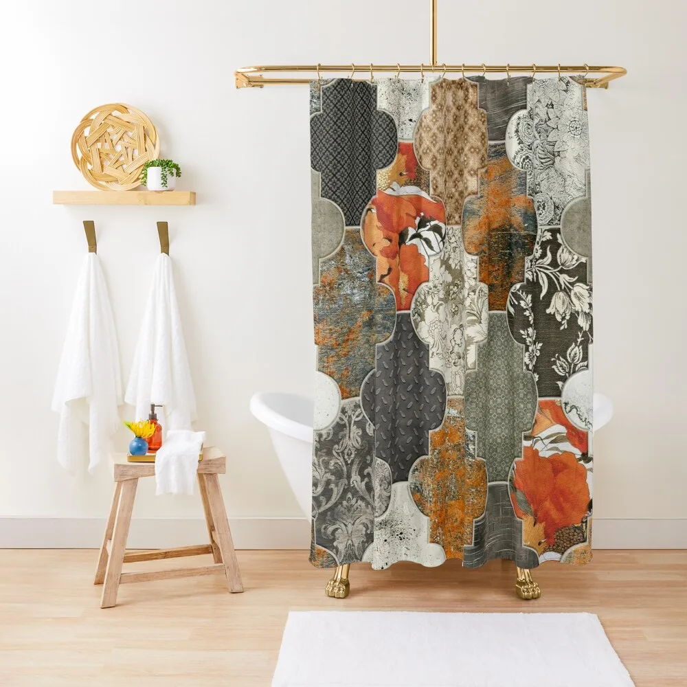 

Moroccan Tiles Rust Orange Olive Grey Shower Curtain Shower For Bathroom Cute Shower For Curtain