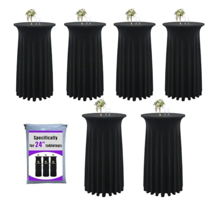 

Набор из 6 штук: круглые скатерти-юбки для коктейльных столов 24x43 дюйма, эластичные, из спандекса, устойчивые к пятнам и складкам, машинная стирка.