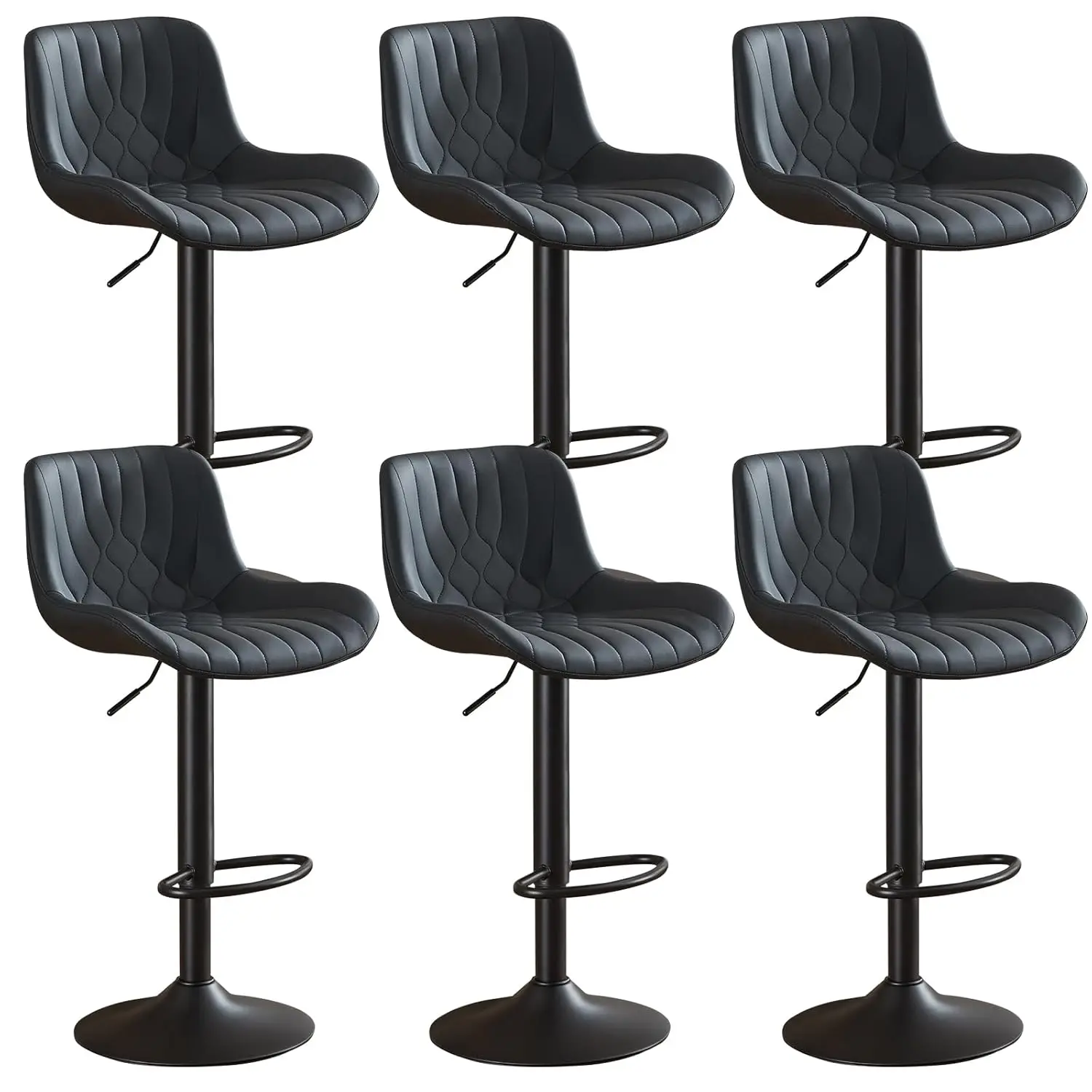 

Set Of 6 Modern Bar Stools, Adjustable Swivel Counter Height Kitchen Bar Stools With Backrest, Faux Leather Padded, Customized