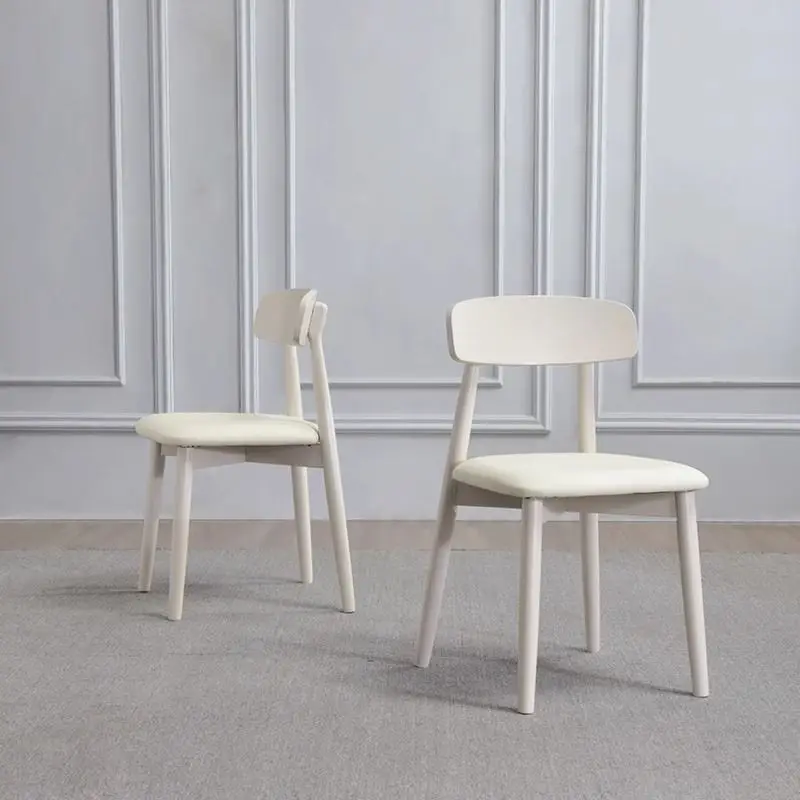 

Cream Style Solid Wood Dining Chair Home Simple Modern Nordic Light Luxury White Restaurant Backrest Stool