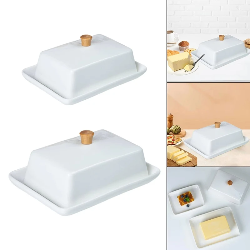 Ceramic Butter Dish With Sealed Lid For Kitchen Organization, Ideal For Cafe, Fridge, Cake Shop & Baking Use-AT36