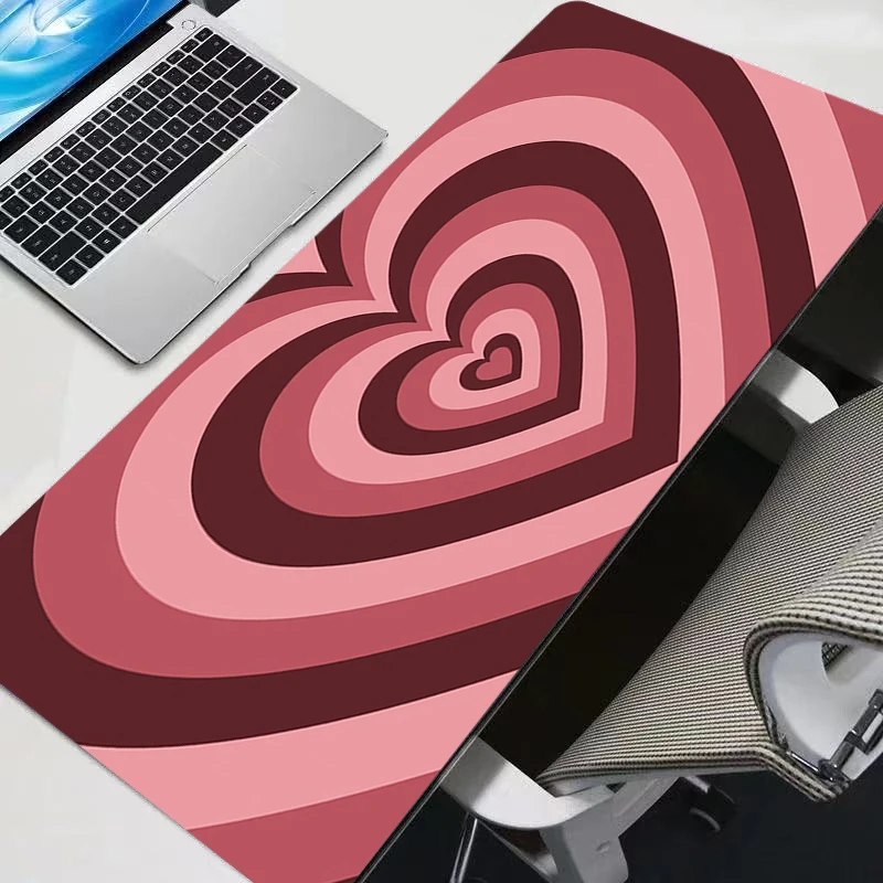 Tapis de souris XXL pour gamer, grand format, motif café et cœur, pour clavier et bureau, en caoutchouc, tapis de jeu pour ordinateur portable