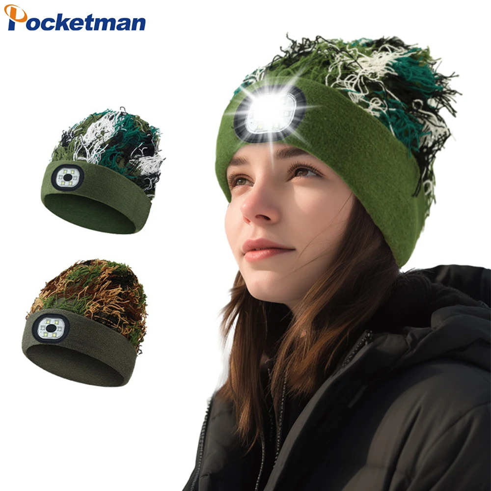 

LED Beanie Hat with Light Unisex Knit Lighted Hat USB Rechargeable LED Headlamp Hat Warm Winter Beanie Headlight Cap for Outdoor