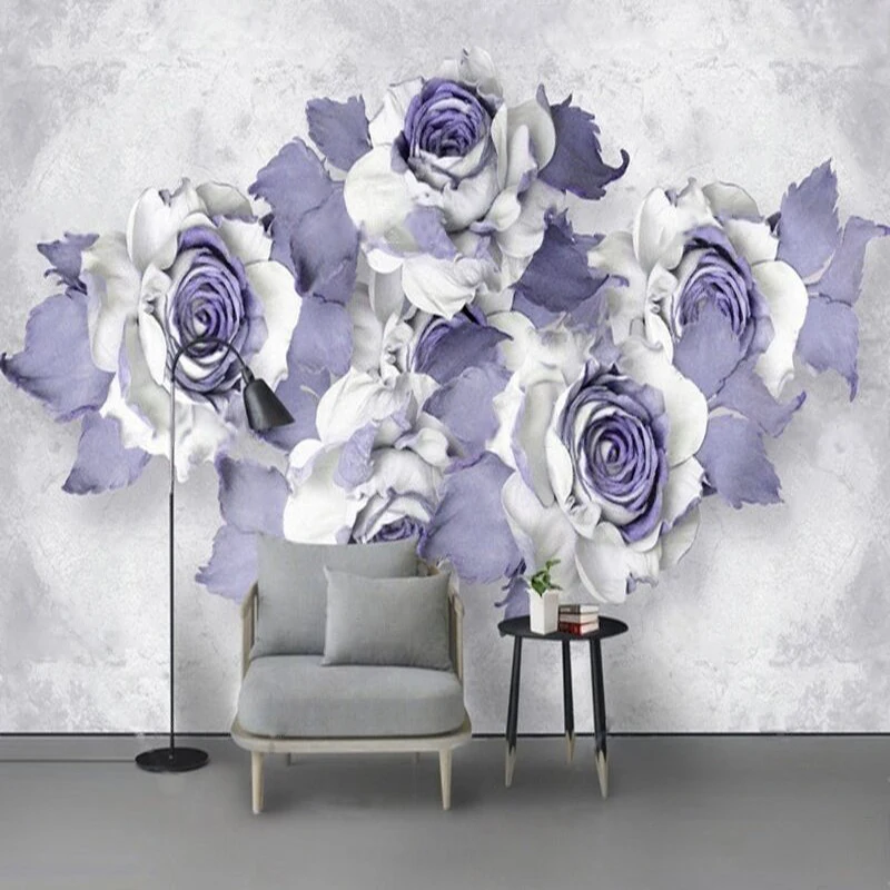 Modern Elegant Romantic And Grand 3D Purple Rose Flower Relief Room Decoration Mural Poster For The Living Room Background Walll