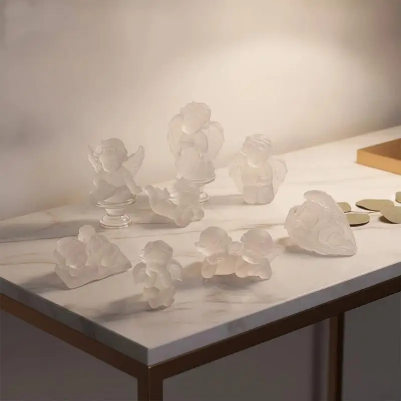 Frosted Resin Cherub Angel Figurines Mini Angel Wings Girl Carving, Crystal Home Decor - Unique Handcrafted Gem Crafts
