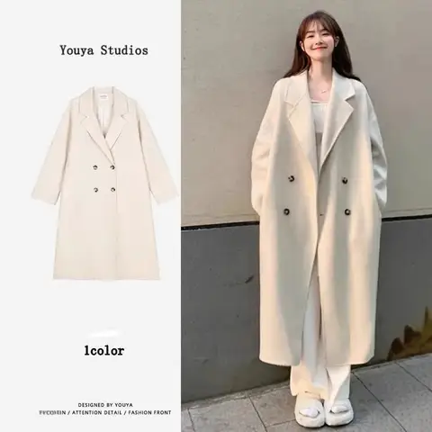Women's Woolen Coat Hot Sale Of The Season Autumn Winter New Style Versatile Korean Style Medium Length Long Sleeve Elegant C...