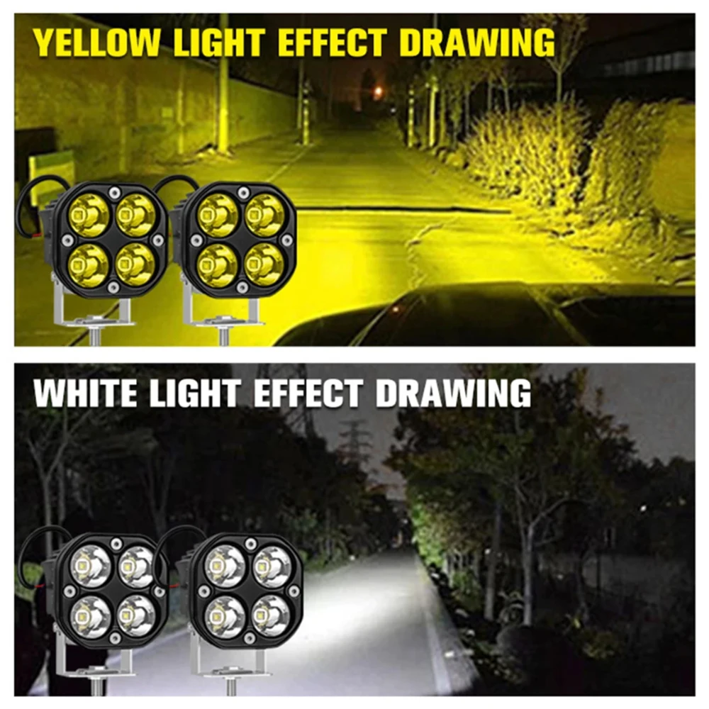 3 Zoll 40W Motorrad LED-Arbeitsleuchte Weiß-Gelb Quadratischer Spotstrahl Nebelscheinwerfer für 4x4 Offroad-Truck 12V 24V Scheinwerfer
